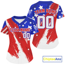 Load image into Gallery viewer, Custom Blue And Red Grunge Baseball Jersey For Women Outfits Patriotic Youth Jerseys NYN0904