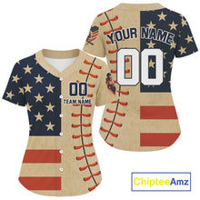 Load image into Gallery viewer, Custom Red And Blue Patriotic Baseball Shirts For Women Outfit US Flag Baseball Jerseys NYN0909