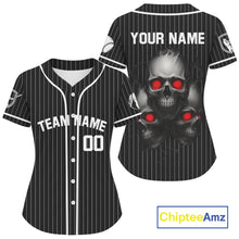 Load image into Gallery viewer, Custom Red And Grey Skull Baseball Jersey For Women Pinstripe Baseball Shirt Youth Outfit NYN0913