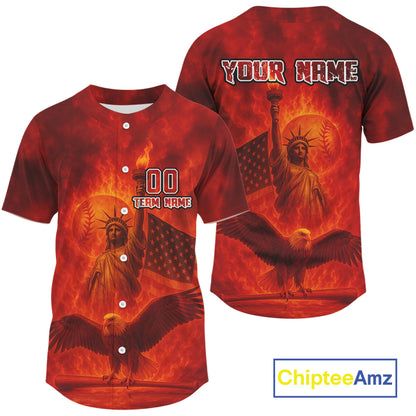 Custom Red Flames Eagle Patriotic Baseball Jerseys For Men Outfits US Flag Baseball Shirt NYN0920