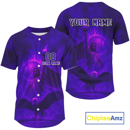 Custom Purple Flames Eagle Patriotic Baseball Jerseys For Men Outfits US Flag Baseball Shirt NYN0921
