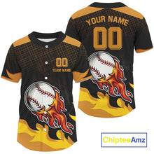 Load image into Gallery viewer, Custom Yellow Flames Baseball Ball Jersey For Men Youth Baseball Tournament Shirt NYN0940