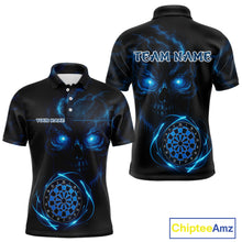 Load image into Gallery viewer, Custom Lightning Blue Skull Dartboard Polo Dart Shirt For Men Outfit Skull Dart Team Jerseys NYN0928