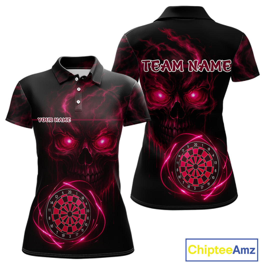 Custom Lightning Red Skull Dartboard Polo Dart Shirt For Women Outfit Skull Dart Team Jerseys NYN0929