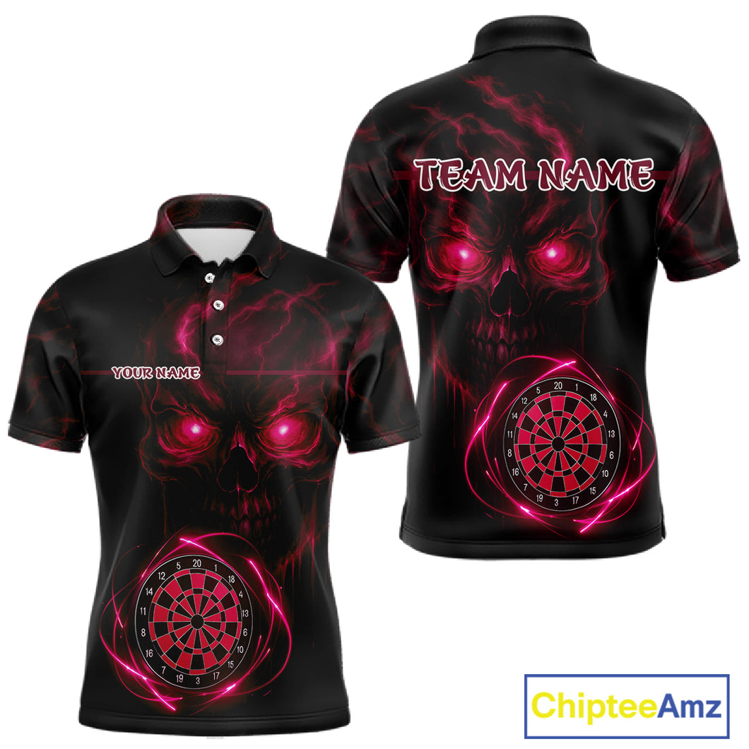 Custom Lightning Red Skull Dartboard Polo Dart Shirt For Men Outfit Skull Dart Team Jerseys NYN0929