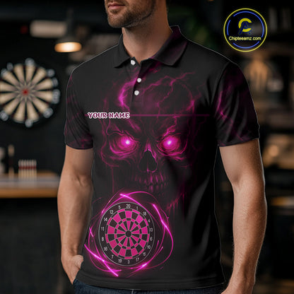 Custom Lightning Pink Skull Dartboard Polo Dart Shirt For Men Outfit Skull Dart Team Jerseys NYN0930