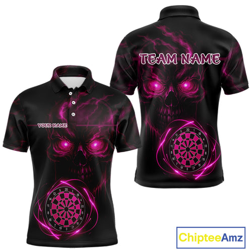 Custom Lightning Pink Skull Dartboard Polo Dart Shirt For Men Outfit Skull Dart Team Jerseys NYN0930