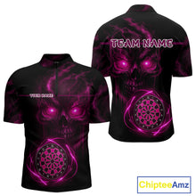 Load image into Gallery viewer, Custom Lightning Pink Skull Dartboard 1/4-Zip Dart Shirt For Men Outfit Skull Dart Team Jerseys NYN0930