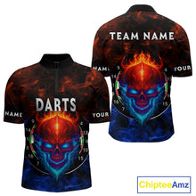 Load image into Gallery viewer, Flame Skull Dartboard Men's Darts Quarter-Zip Shirt - Custom Name For Players NYN0745