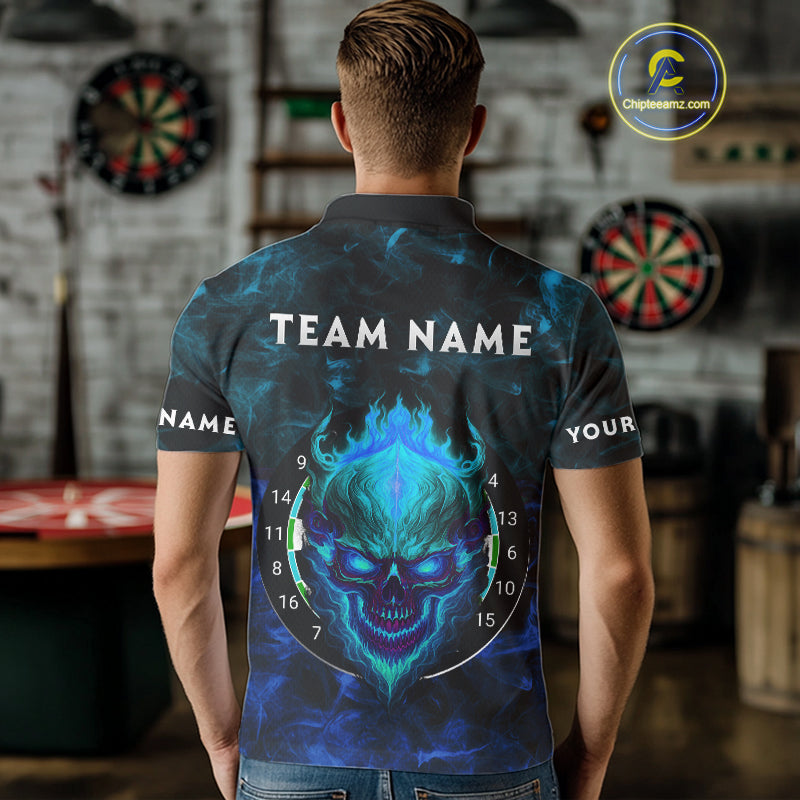 Flame Skull Dartboard Men's Darts Polo  Shirt - Custom Name For Players NYN0746