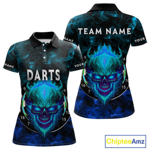 Flame Skull Dartboard Women's Darts Polo Shirt - Custom Name For Players NYN0746