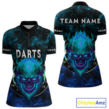 Load image into Gallery viewer, Flame Skull Dartboard Women's Darts Quarter-Zip Shirt - Custom Name For Players NYN0746