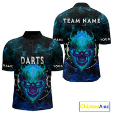 Load image into Gallery viewer, Flame Skull Dartboard Men's Darts Quarter-Zip Shirt - Custom Name For Players NYN0746