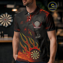 Load image into Gallery viewer, Flaming Dartboard Grunge Custom Red Dart Polo Shirts For Men, Dart Team Jerseys NYN0793