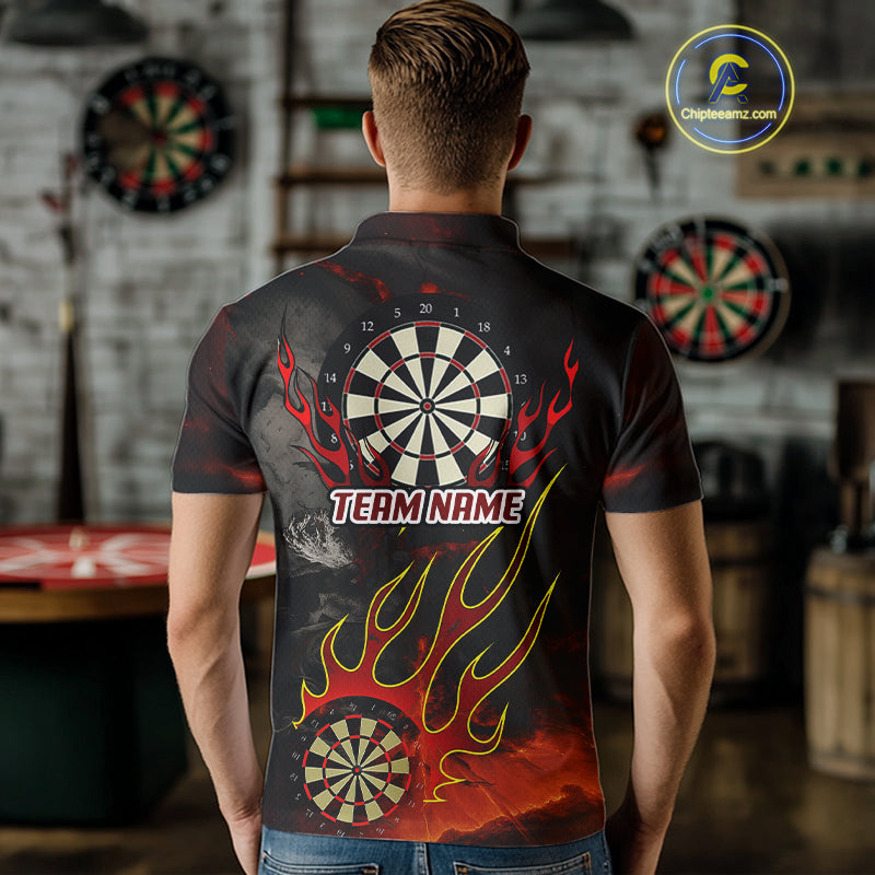 Flaming Dartboard Grunge Custom Red Dart Polo Shirts For Men, Dart Team Jerseys NYN0793