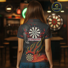 Load image into Gallery viewer, Flaming Dartboard Grunge Custom Red Dart Polo Shirts For Women, Dart Team Jerseys NYN0793