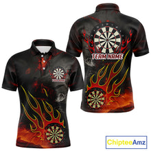 Load image into Gallery viewer, Flaming Dartboard Grunge Custom Red Dart Polo Shirts For Men, Dart Team Jerseys NYN0793