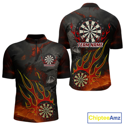 Flaming Dartboard Grunge Custom Red Dart 1/4-Zip Shirts For Men, Dart Team Jerseys NYN0793