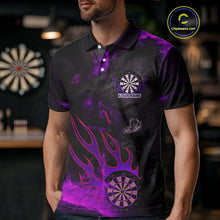Load image into Gallery viewer, Flaming Dartboard Grunge Custom Purple Dart Polo Shirts For Men, Dart Team Jerseys NYN0794