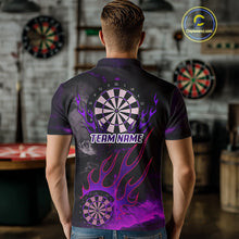 Load image into Gallery viewer, Flaming Dartboard Grunge Custom Purple Dart Polo Shirts For Men, Dart Team Jerseys NYN0794