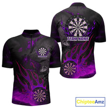 Load image into Gallery viewer, Flaming Dartboard Grunge Custom Purple Dart 1/4-Zip Shirts For Men, Dart Team Jerseys NYN0794