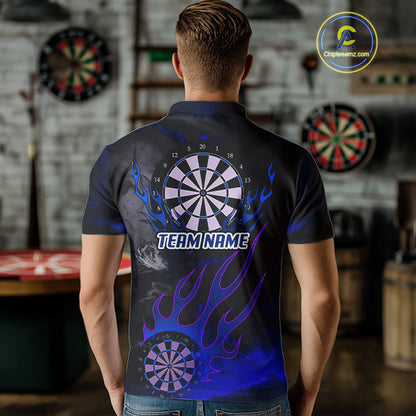 Flaming Dartboard Grunge Custom Blue Dart Polo Shirts For Men, Dart Team Jerseys NYN0795