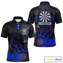 Load image into Gallery viewer, Flaming Dartboard Grunge Custom Blue Dart Polo Shirts For Men, Dart Team Jerseys NYN0795