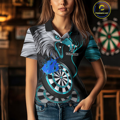 Eagle & Turquoise Crack Darts Custom Funny Dart Polo Shirts For Women, Dart Team Jerseys NYN0799