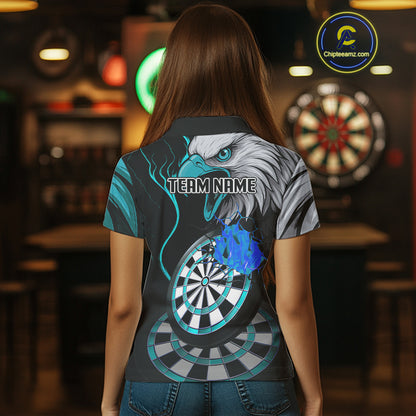 Eagle & Turquoise Crack Darts Custom Funny Dart Polo Shirts For Women, Dart Team Jerseys NYN0799