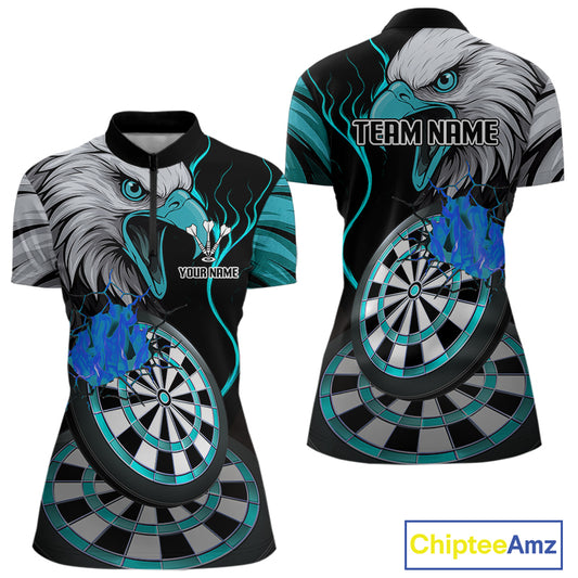 Eagle & Turquoise Crack Darts Custom Funny Dart 1/4-Zip Shirts For Women, Dart Team Jerseys NYN0799