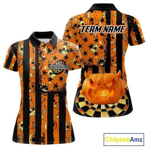 Pumpkin & Dartboard Custom Funny Halloween Dart Polo Shirts For Women, Dart Team Jerseys NYN0805