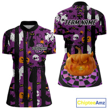 Load image into Gallery viewer, Pumpkin &amp; Dartboard Custom Funny Halloween Dart 1/4-Zip Shirts For Women, Dart Team Jerseys NYN0806