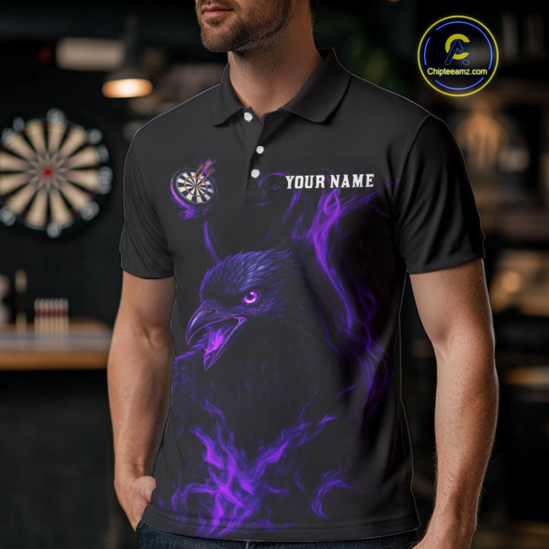 Custom Purple Flames Darts Raven Gothic Polo Darts Jerseys For Men Outfits Dart Jersey NYN0867