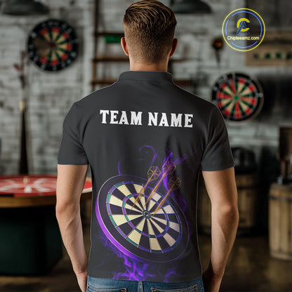 Custom Purple Flames Darts Raven Gothic Polo Darts Jerseys For Men Outfits Dart Jersey NYN0867