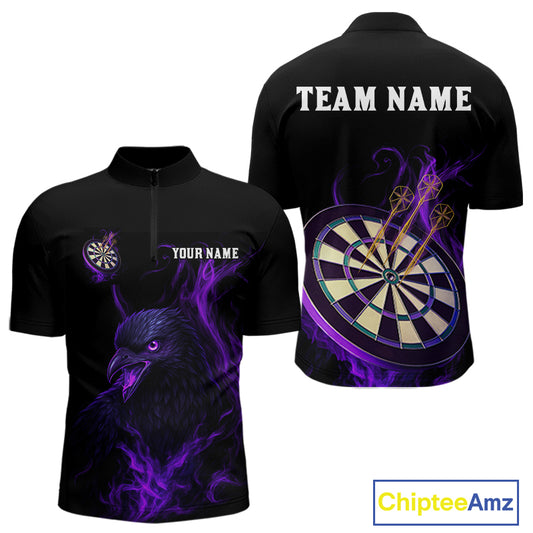 Custom Purple Flames Darts Raven Gothic 1/4-Zip Darts Jerseys For Men Outfits Dart Jersey NYN0867