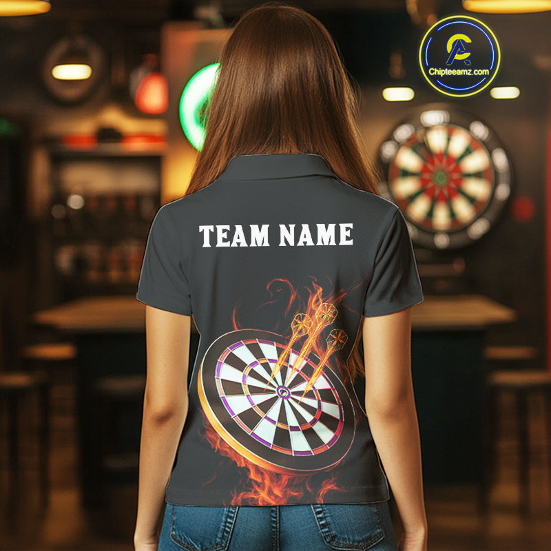 Custom Orange Flames Darts Raven Gothic Polo Darts Jerseys For Women Outfits Dart Jersey NYN0868