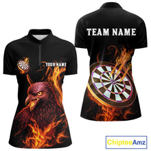 Load image into Gallery viewer, Custom Orange Flames Darts Raven Gothic 1/4-Zip Darts Jerseys For Women Outfits Dart Jersey NYN0868