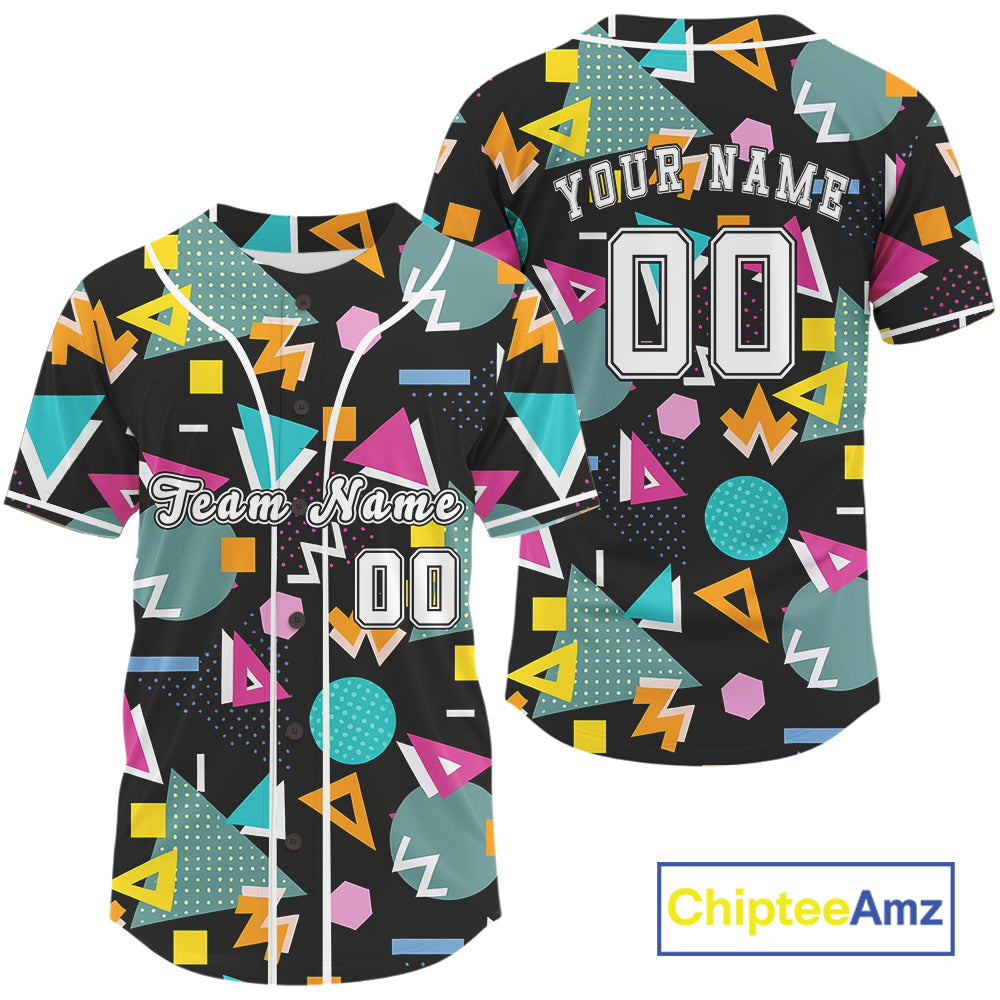 Retro 80S Memphis Baseball Jersey For Men Custom Colorful Geometric Baseball Shirt Outfits NYN0876