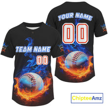 Load image into Gallery viewer, Flaming 3D Ball Custom Baseball Jersey For Men Personalized With Name &amp; Number NYN0896