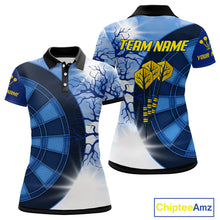 Load image into Gallery viewer, Blue Dartboard &amp; Yellow Dart Arrows Women&#39;s Dart Shirt - Custom Name For Darts Jersey NYN0444