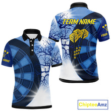 Load image into Gallery viewer, Blue Dartboard &amp; Yellow Dart Arrows Men's Dart Shirt - Custom Name For Darts Jersey NYN0444