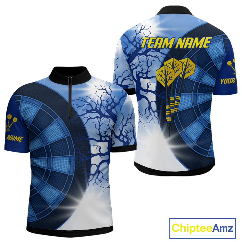 Blue Dartboard & Yellow Dart Arrows Men's Dart Shirt - Custom Name For Darts Jersey NYN0444
