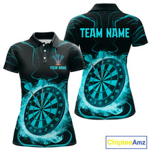 Load image into Gallery viewer, Lightning Smoke Turquoise Dartboard Women's Darts Shirt - Custom Name For Players NYN0470
