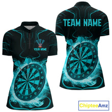Load image into Gallery viewer, Lightning Smoke Turquoise Dartboard Women's Darts Shirt - Custom Name For Players NYN0470