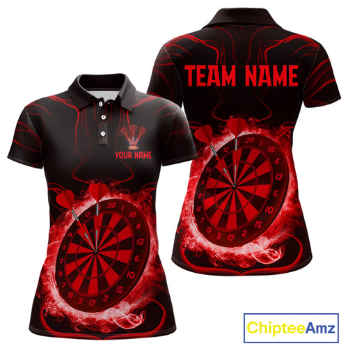 Lightning Smoke Red Dartboard Women's Darts Shirt - Custom Name For Darts Jersey NYN0471