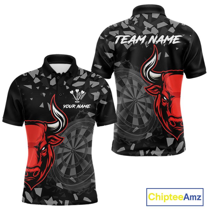 Bull & Dartboard Custom Grunge Men's Darts Polo Shirt  - Red Darts Team Jersey NYN0716