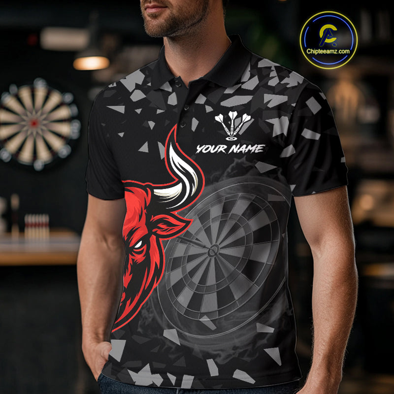 Bull & Dartboard Custom Grunge Men's Darts Polo Shirt  - Red Darts Team Jersey NYN0716