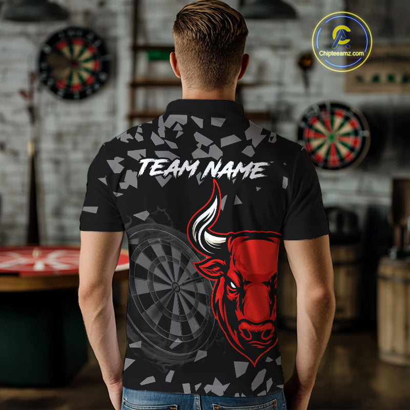 Bull & Dartboard Custom Grunge Men's Darts Polo Shirt  - Red Darts Team Jersey NYN0716