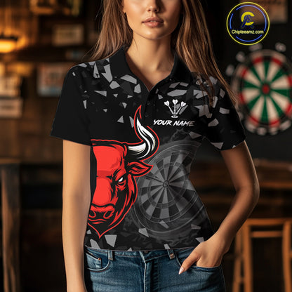 Bull & Dartboard Custom Grunge Women's Darts Polo Shirt  - Red Darts Team Jersey NYN0716