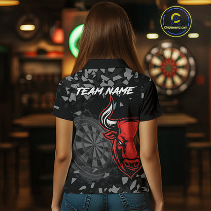 Bull & Dartboard Custom Grunge Women's Darts Polo Shirt  - Red Darts Team Jersey NYN0716